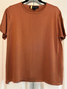 100% Silk Knit Vintage 90s Y2K Vintage Short Sleeve Top Brick Orange Rust L